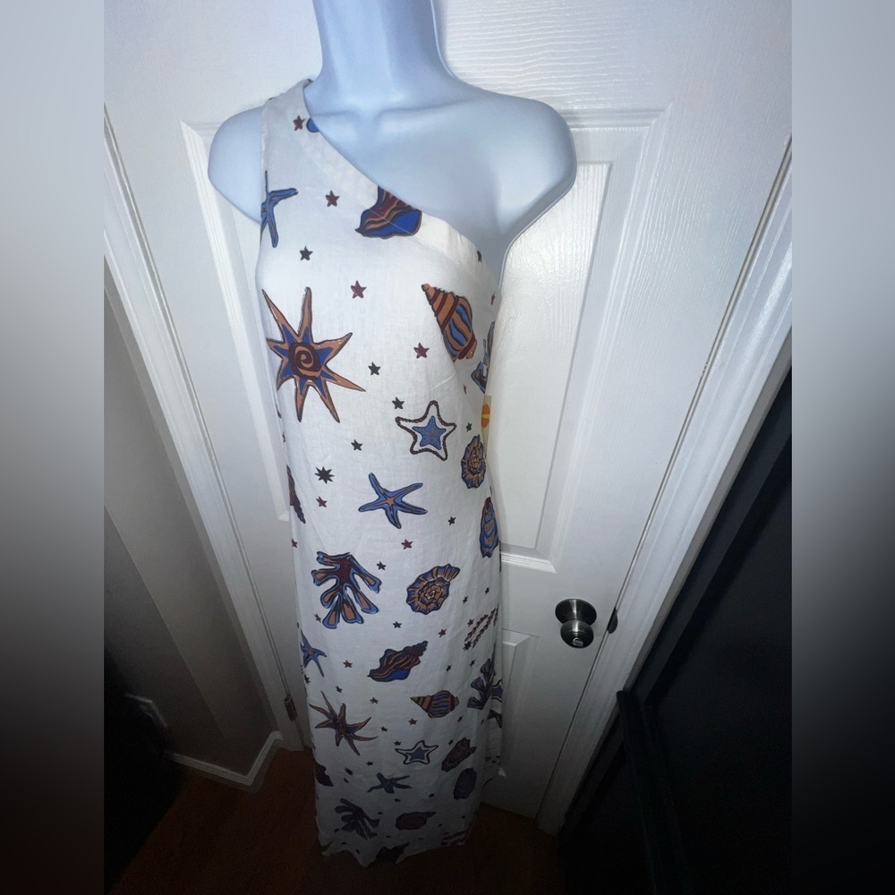 NWT C&C California Women’s Small Ivory Linen One Shoulder Seashell Maxi Dress S - Picture 12 of 16